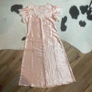 vintage 1990s pink satin nightgown with lace trim